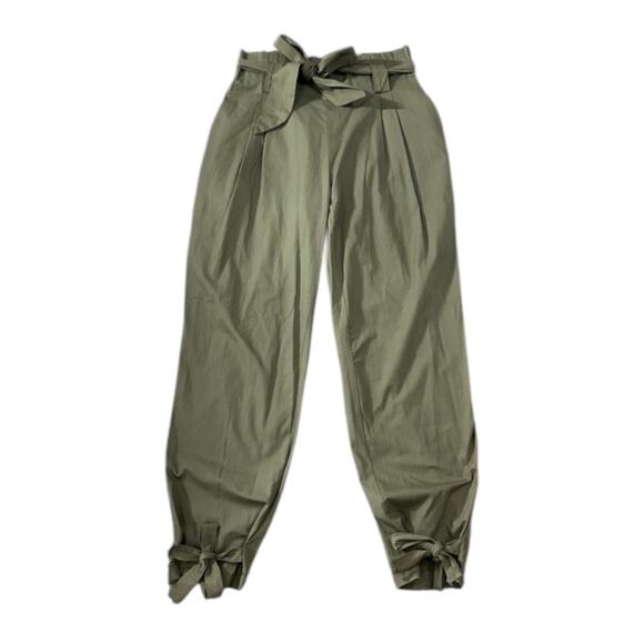 Olive Green Paperbag Waist Pants - Size S - Picture 8 of 8